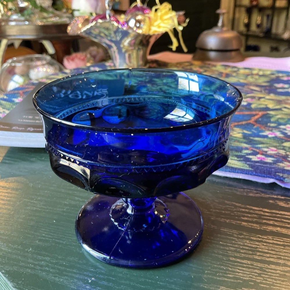 Indiana Glass  Cobalt‎ Blue King's Crown Champagne/ Sherbet Glass 3" Tall